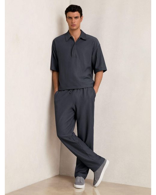 Reiss Anderson - Petrol Blue Textured Stripe Drawstring Trousers, Xxl for men