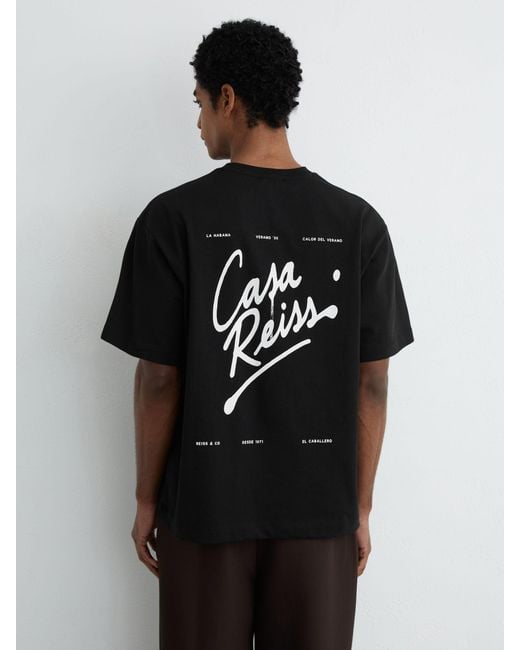 Reiss Black Cotton Logo Short-Sleeve Relaxed T-Shirt for men