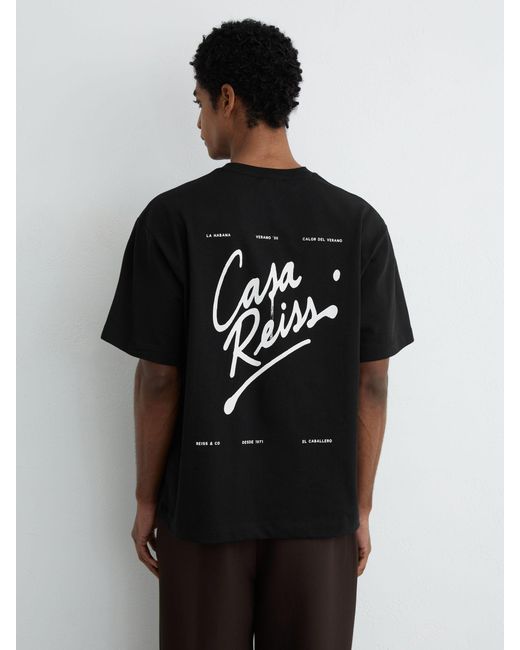 Reiss Black Cotton Logo Short-Sleeve Relaxed T-Shirt for men