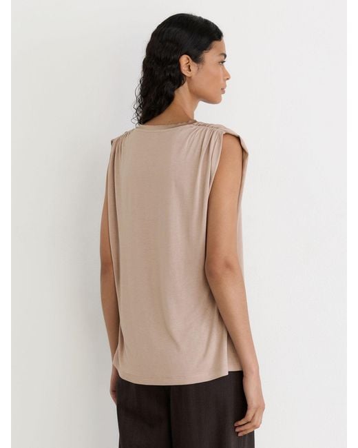 Reiss Black Silk-Front V-Neck Sleeveless Top
