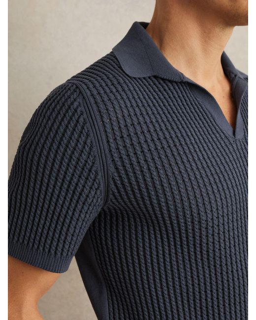 Reiss Merit - Dark Airforce Blue Micro-cable Open-collar Cotton-blend Shirt, L for men