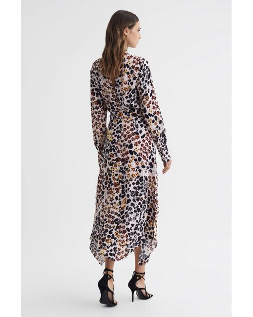 Reiss White Lira Animal-print High-neck Woven Midi Dress