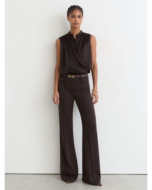 Reiss Gray Silk Draped Sleeveless Top
