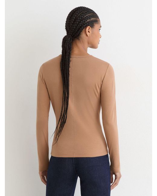 Reiss Brown Cotton Crew-Neck Long-Sleeve T-Shirt With Stretch