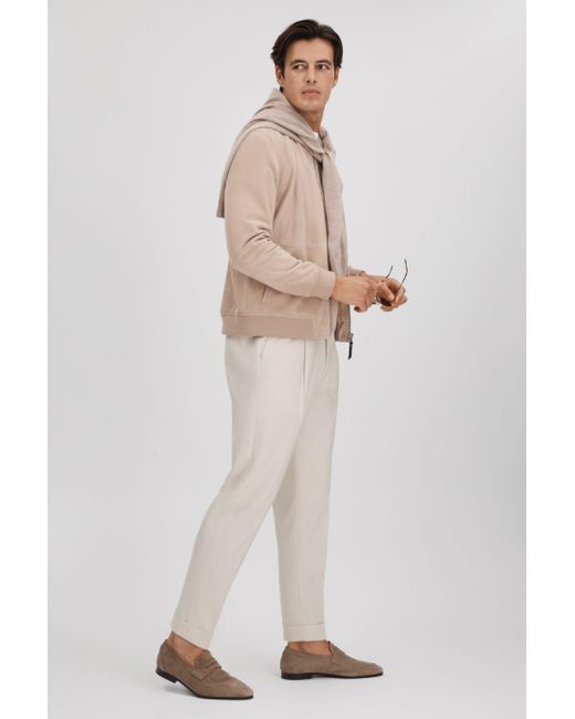 Reiss Natural Elite - Ecru Slim Fit Adjuster Tapered Trousers With Turn-ups for men