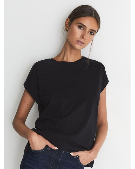 Reiss Blue Tereza Ladies Cotton Cotton-Jersey Crew Neck T-Shirt