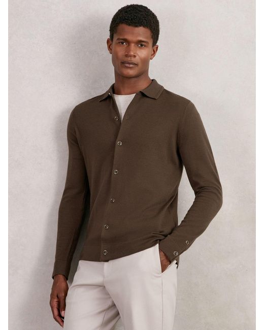 Reiss Brown Merino Wool Button-Through Cardigan for men