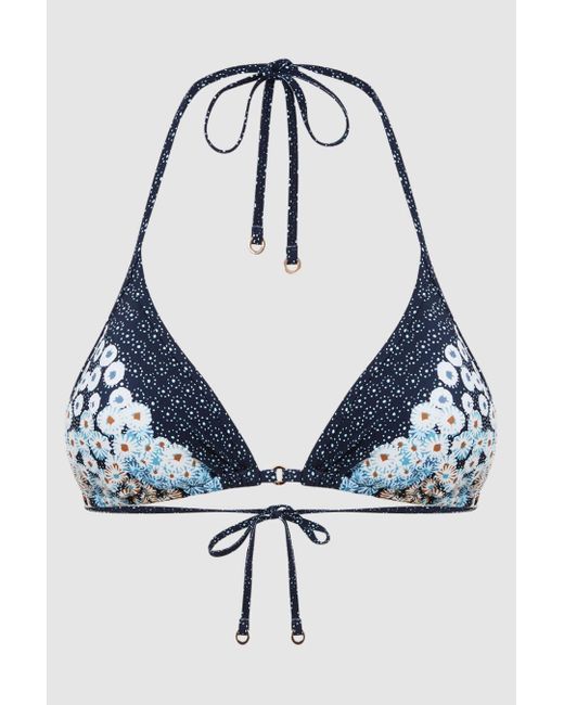 Reiss Blue Tina - Navy Floral Print Triangle Bikini Top