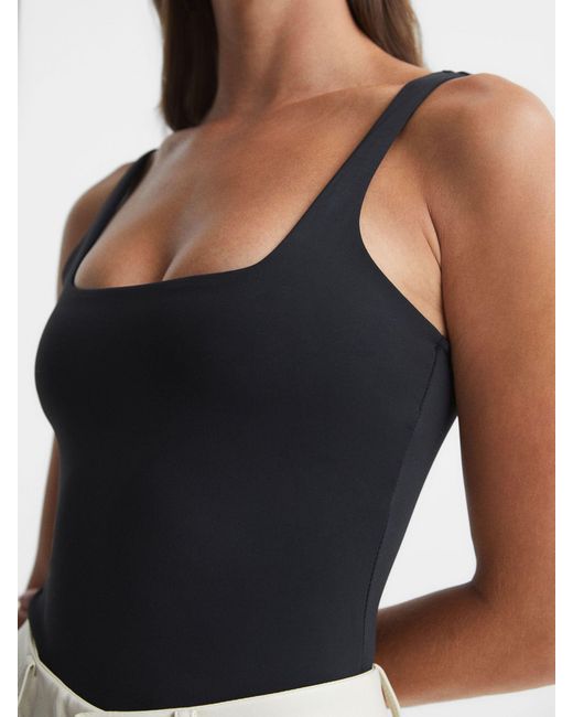 GOOD AMERICAN Black Scuba Tank Square Neckline Bodysuit