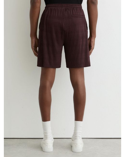 Reiss Brown Textured-Wave Drawstring Shorts for men