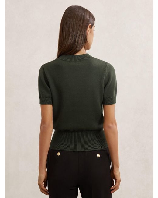 Reiss Green Cotton And Wool Crew-Neck Top