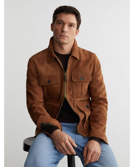 Reiss Multicolor Suede Four-Pocket Zip-Through Jacket for men