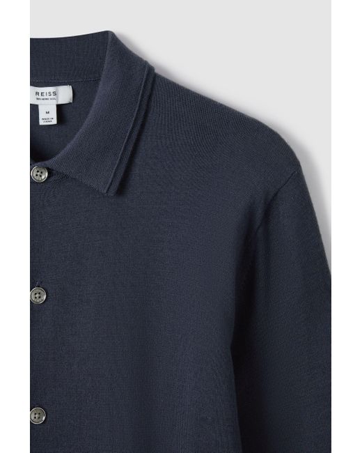 Reiss Forbes - Blue Smoke Merino Wool Button-through Cardigan for men