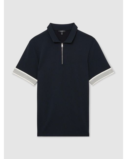 Reiss Blue Bruno - Navy Sleeve-trim Half-zip Polo Shirt, L for men