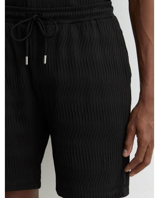 Reiss Black Textured-Wave Drawstring Shorts for men