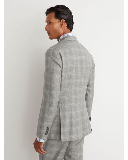Reiss Gray Wool Check Double-Breasted Suit Blazer Classic-Fit for men