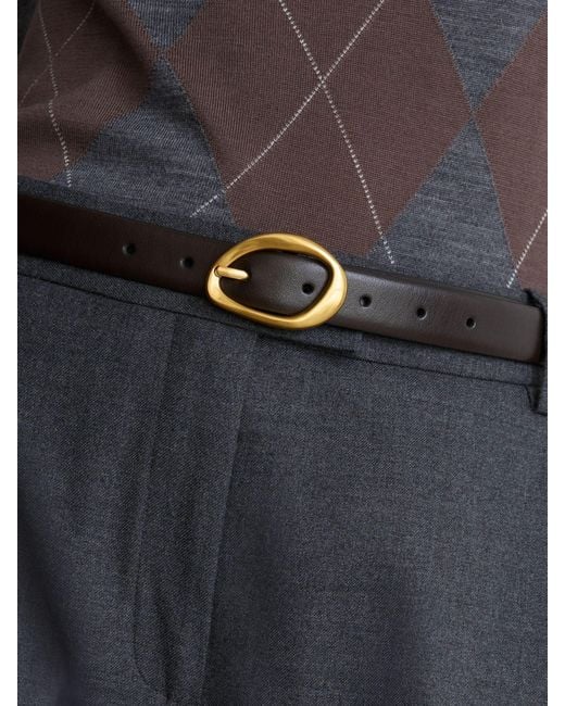 Reiss Blue Leather Sculpted-Buckle Belt