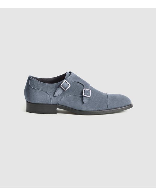Reiss Blue Rivington - Suede Monk Strap Shoes for men