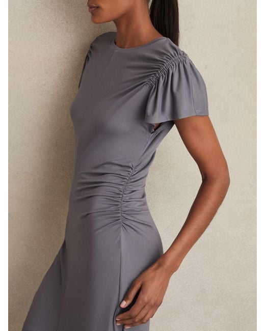 Reiss Helia - Grey Modal Blend Ruched Jersey Dress, Us 14 in Gray | Lyst