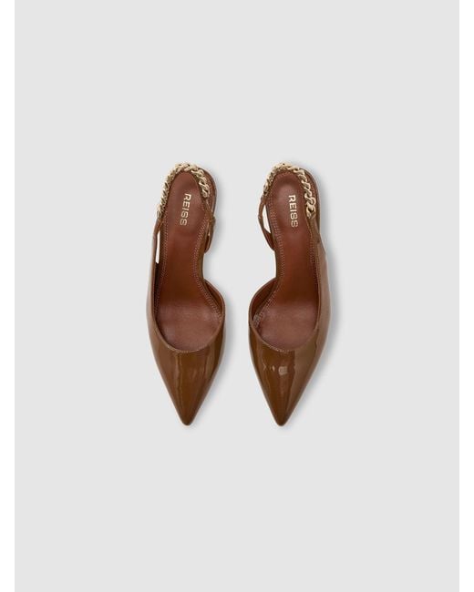 Reiss Gray Patent-Leather Chain-Slingback Heels