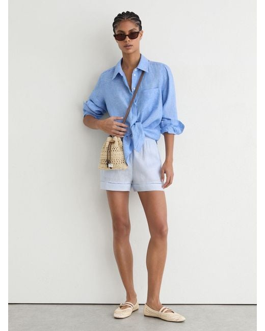 Reiss Blue Linen Ladder-Embroidery Shorts