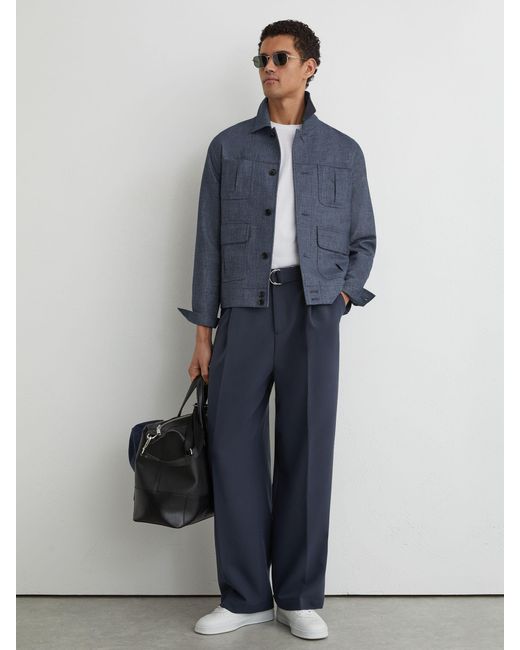 Reiss Lagos - Airforce Blue Woven Four-pocket Jacket, Xl for men