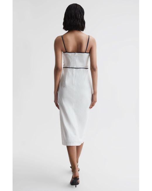Reiss White Leona Cut-out Contrasting-trim Cotton Midi Dress