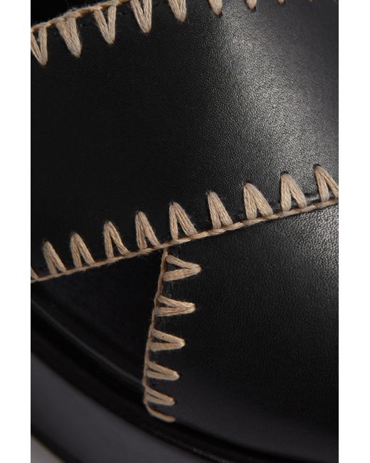 Reiss Melissa - Black Leather Raffia Stitch Platform Sandals