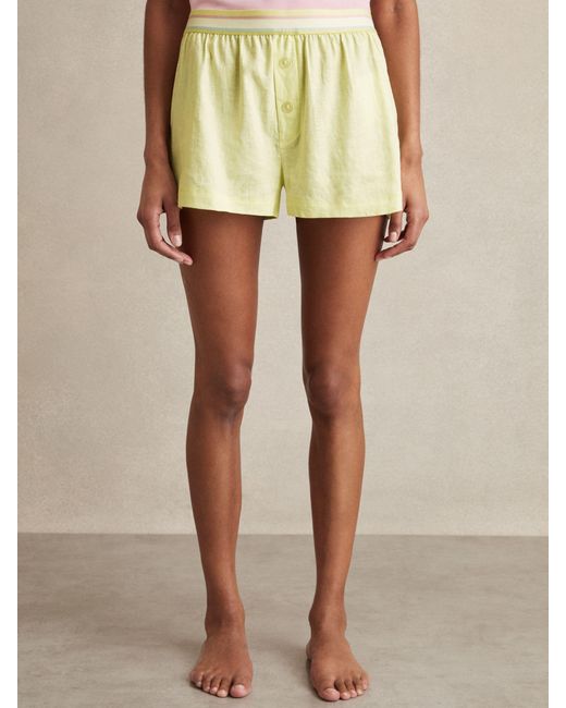 Reiss Natural Linen-Blend Contrast-Waist Boxer Shorts
