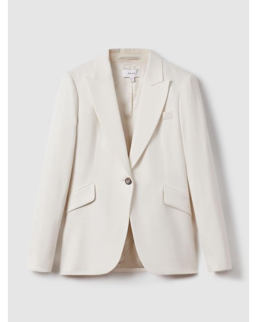 Reiss Natural Millie - Cream Tailored Single Breasted Suit Blazer