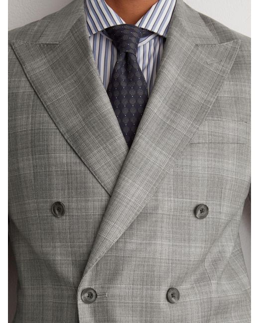 Reiss Gray Wool Check Double-Breasted Suit Blazer Classic-Fit for men