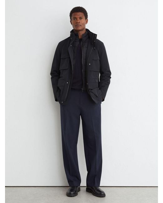 Reiss Blue Four-Pocket Hooded Jacket With Removable Gilet for men