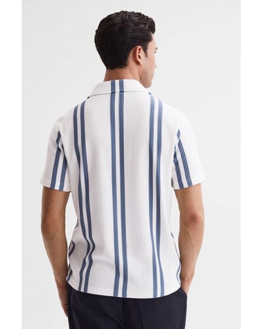 Reiss Castle - White/air Force Blue Ribbed Striped Cuban Collar Shirt for men