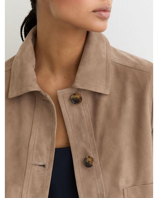Reiss Brown Suede Cropped Trucker Jacket