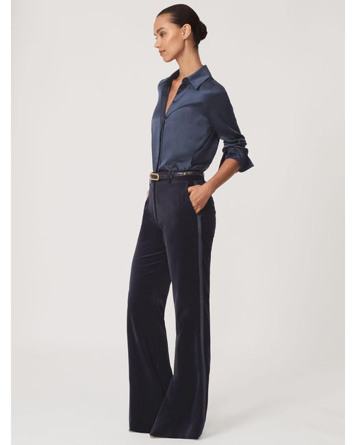Reiss Blue Velvet Satin-Stripe Flared Trousers
