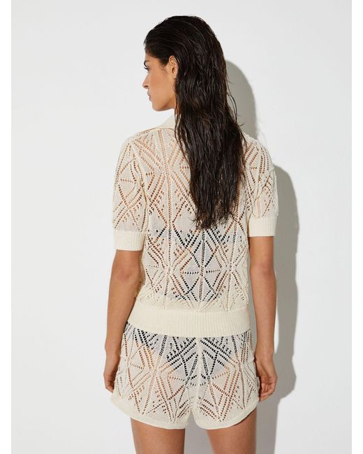 Reiss White Finty - Cream Cotton-blend Open-knit Top, L (us 12-14)