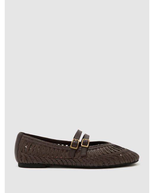 Reiss White Woven Ballerina-Strap Flats