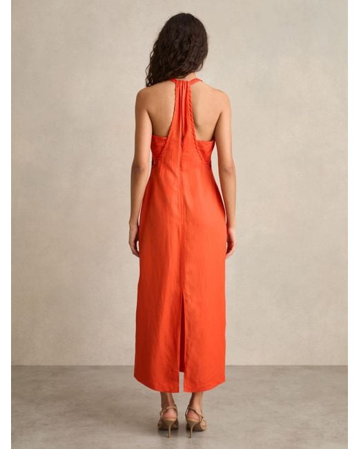 Reiss Erika Petite Whipstitch Halterneck Midi Dress in Orange | Lyst