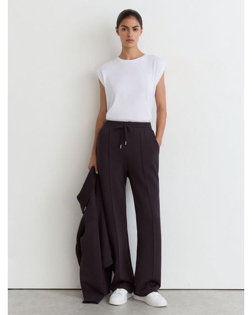 Reiss White Premium Interlock Wide-Leg Joggers