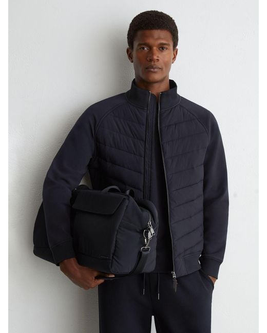 Reiss Blue Hybrid Quilted And Interlock Zip Jacket for men