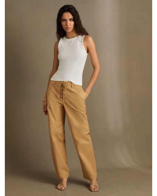 Reiss Natural Clement - Tan Lace-up Tapered Trousers, Us 4 R