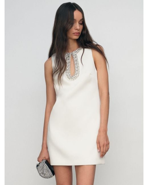 Reiss White Satin Crystal-Embellished Mini Dress