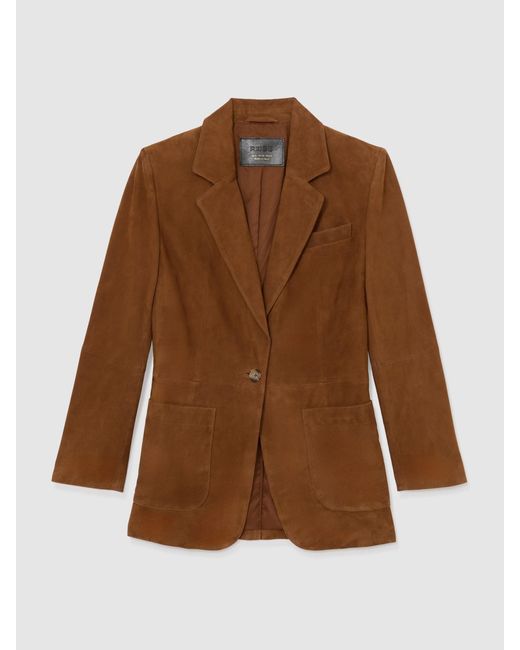 Reiss Blue Suede Single-Breasted Relaxed-Fit Blazer
