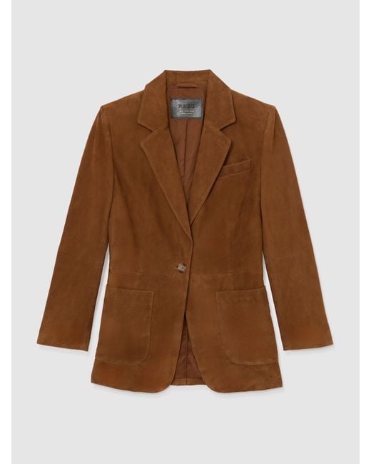 Reiss Blue Suede Single-Breasted Relaxed-Fit Blazer