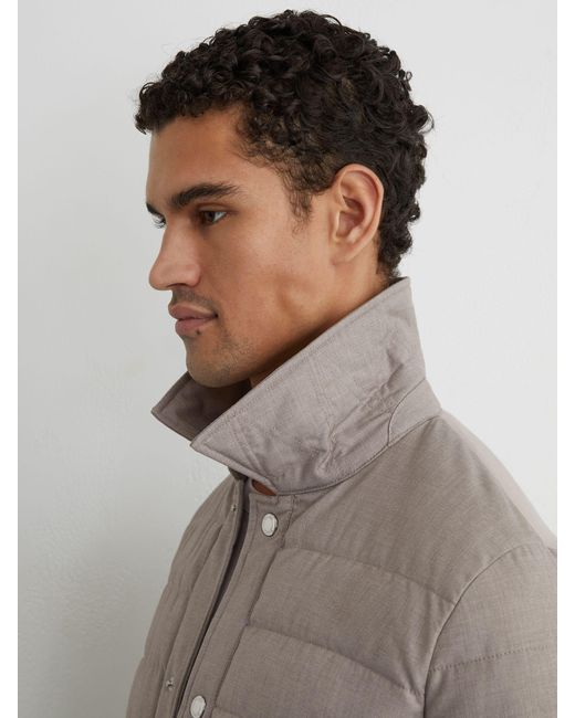Reiss Gray Quilted Hybrid Press-Stud Jacket for men