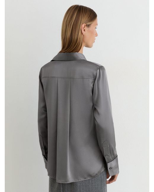 Reiss Gray Silk-Satin Concealed-Placket Shirt