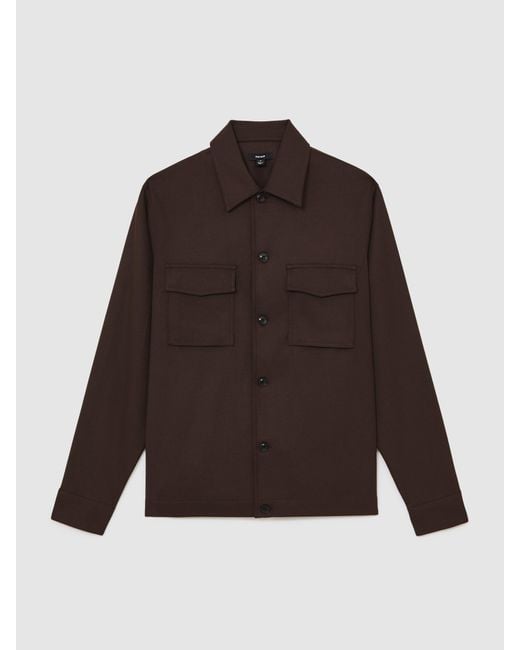 Reiss Brown Twill Twin-Pocket Overshirt for men