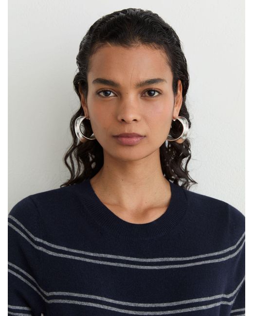 Reiss Blue Wool-Blend Striped Knit Top With Cashmere