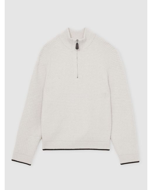 Reiss Gray Half-Zip Chevron-Knit Jumper With Wool for men