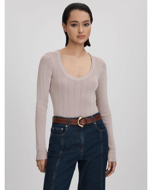 Reiss Blue Sierra - Neutral Knitted Scoop Neck Top, M (us 8-10)